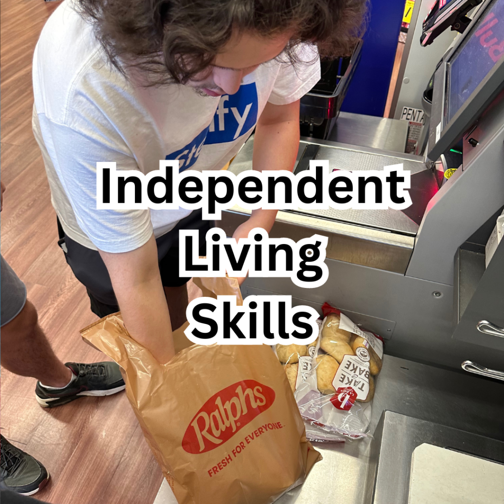 Young Autistic Adult learning Independent Living Skills by Grocery Shopping at Ralphs. Autism Transitional Program. Los Angeles Based Autism Community.